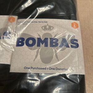 Bombas Black Crew Socks with Navy Packaging Accent